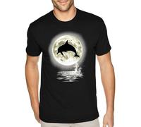 Men's Tee Dolphin Moon Silhouette Ocean Beach Crewneck Mens Women T Shirt 100% Cotton Manches Courtes(XX-Large)