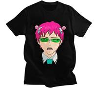 Men's The Disastrous Life of Saiki K Men Cotton Anime Manga Tee Tops T-Shirts Black S