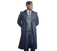 Mens Thomas Shelby Vintage Wool Coat Style Black Long Fashion trench Coat Wool Trench Overcoat, XL