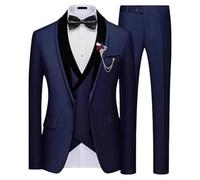 Men's Tuxedos Formal 3 Piece Suit One Button Slim Fit Wedding Prom Tuxedo Suits Blazer Vest Pants Set Navy Blue XX Large