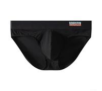 Men's U Convex Briefs Mid-Waist Solid Color Sport Underwear(Black L)