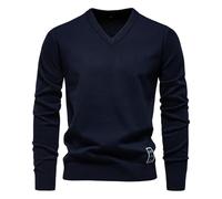 Mens V-Neck Jumpers Solid Cotton Pullover Sweaters Long Sleeve Casual Social Knitted Sweaters for Men(Navy1,XL)