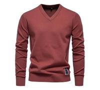 Mens V-Neck Jumpers Solid Cotton Pullover Sweaters Long Sleeve Casual Social Knitted Sweaters for Men(Red1,M)