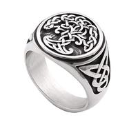 Mens Viking Arbre de Vie Anneau de Nœud Celtique, Mythe Nordique Yggdrasil Anneau en Acier Inoxydable, Vintage Fashion Pagan Irish Triquetra Protection Band Bijoux