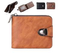 Men's Vintage Compact Zipper Wallet,Retro PU Leather Coin Purse with Multiple Card Slots Coin Purse for Business and Travel (Brown)