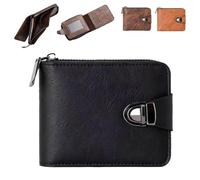 Men's Vintage Compact Zipper Wallet,Retro PU Leather Coin Purse with Multiple Card Slots Coin Purse for Business and Travel (Black)
