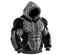 Men's Vintage Muscle Line Art Flannel Warm Hooded Sweatshirt,3D Street Style Muscle Line Cotton Blend Hoodie for Fall Winter (FR/ES, Alpha/Lettres, 4TG, Taille Normale, Taille Normale, Black-Gray)