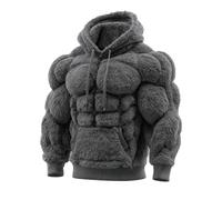 Men's Vintage Muscle Line Art Flannel Warm Hooded Sweatshirt,3D Street Style Muscle Line Cotton Blend Hoodie for Fall Winter (FR/ES, Alpha/Lettres, TTG, Taille Normale, Taille Normale, Gray)