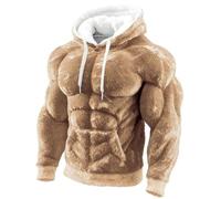 Men's Vintage Muscle Line Art Flannel Warm Hooded Sweatshirt,3D Street Style Muscle Line Cotton Blend Hoodie for Fall Winter (FR/ES, Alpha/Lettres, S, Taille Normale, Taille Normale, Khaki)