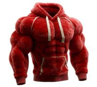 Men's Vintage Muscle Line Art Flannel Warm Hooded Sweatshirt,3D Street Style Muscle Line Cotton Blend Hoodie for Fall Winter (FR/ES, Alpha/Lettres, M, Taille Normale, Taille Normale, Red)