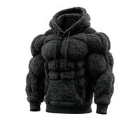 Men's Vintage Muscle Line Art Flannel Warm Hooded Sweatshirt,3D Street Style Muscle Line Cotton Blend Hoodie for Fall Winter (FR/ES, Alpha/Lettres, M, Taille Normale, Taille Normale, Black)