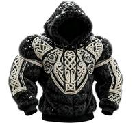 Men's Vintage Muscle Line Art Flannel Warm Hooded Sweatshirt,3D Street Style Muscle Line Cotton Blend Hoodie for Fall Winter (FR/ES, Alpha/Lettres, L, Taille Normale, Taille Normale, Black-White)