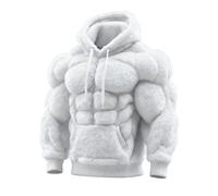 Men's Vintage Muscle Line Art Flannel Warm Hooded Sweatshirt,3D Street Style Muscle Line Cotton Blend Hoodie for Fall Winter (FR/ES, Alpha/Lettres, M, Taille Normale, Taille Normale, White)