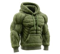 Men's Vintage Muscle Line Art Flannel Warm Hooded Sweatshirt, 3D Street Style Muscle Line Fuzzy Cotton Blend Hoodie, for Fall (FR/ES, Alpha/Lettres, S, Taille Normale, Taille Normale, Green-a)