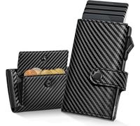 Men's Wallet With Magnetic Coin Pocket Pop Up Card Holder For 7 Cards, 2 Id Windows & 15+ Banknotes Wallets And Card Holders With Rfid Blocking (Button), A10 - Carbon Black