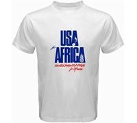 Men's We are The World Anniversary USA for Africica United Artists Biała Koszulka Biała Biała Casual T Shirt Print Tops White XL