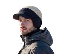 Men's Winter Knitted Earflap Hat, Cozy Head Beanie with Brim and Ear Flaps for Men (Beige)