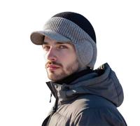 Men's Winter Knitted Earflap Hat, Cozy Head Beanie with Brim and Ear Flaps for Men (Black)