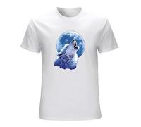 Men's Wolf Howling at The Moon Mens Graphic T-Shirts White M