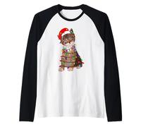 Men's Women's Cool Christmas Cat with Santa Claus Hat Fun Manche Raglan