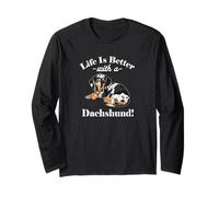 Mens Womens Kids Funny Life is Better Dapple Dachshund Lover Manche Longue