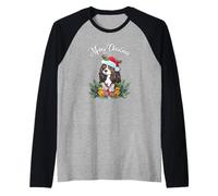 Mens Womens Kids Merry Christmas Santa Cavalier Dog Mom Manche Raglan