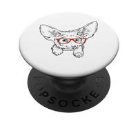 Mens Womens Kids Red Glasses Illustration Fennec Fox Lover PopSockets PopGrip Adhésif