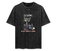 Men's Women's Washed Vintage T Shirt Angry Cat Sewing Because Murder is Wrong Funny Cat Unisex Antique Wash T-Shirts Black XXL