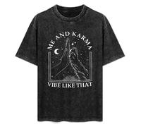 Men's Women's Washed Vintage T Shirt Me and Karma Vibe Like That Funny Cat Paw Unisex Antique Wash T-Shirts Black L