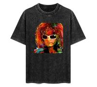 Men's Women's Washed Vintage T Shirt Michel Polnareff Unisex Antique Wash T-Shirts Black M