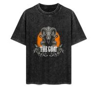 Men's Women's Washed Vintage T Shirt The Goat Skull Gothic Demon Satan Monster Unisex Antique Wash T-Shirts Black XL
