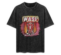Men's Women's Washed Vintage T Shirt W.A.S.P. Wasp 1984 Self Titled Album Skeleton in The Rack Unisex Antique Wash T-Shirts Black M