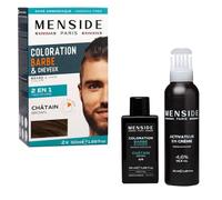 Menside - Kit de Coloration 2 en 1 Barbe & Cheveux - Crème Colorante + Rénovateur - Couvre Durablement Poils et Cheveux Gris - A l'Aloès et Santal Rouge