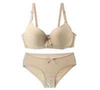 Menstruelle Abondant Taille Haute Ensemble de sous-vêtements 2 pièces pour femmes, soutien-gorge et culotte rembourrés confortables à coupe régulière, bralette Ensemble Vaisselle De Table (Beige, 95C)
