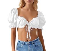 Menstruelle Chien Hauts Tube d'été pour Tenues décontractées et de soirée, avec Cordon de Serrage et Bretelles élégants, Parfaitement Assortis à Un Jean pour Un Look Tendance en Coton Et (White, M)