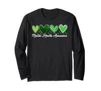 Mental Health Awareness Green Ribbon Heart Support Therapy Manche Longue