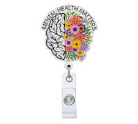 Mental Health Matters Enrouleur de badge rétractable avec clip d'identification pour infirmières, médecins, cerveaux, neurologues, médicaux, travailleurs sociaux, pince crocodile Noir