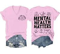 Mental Health Matters Shirt End The Stigma T-shirt à message positif pour la santé mentale de motivation T-shirt à col en V, rose, 3XL