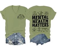 Mental Health Matters Shirt End The Stigma T-shirt à message positif pour la santé mentale de motivation T-shirt à col en V, Vert, M
