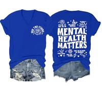 Mental Health Matters Shirt End The Stigma T-shirt à message positif pour la santé mentale de motivation T-shirt à col en V, bleu marine, M
