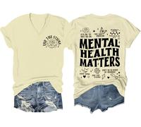 Mental Health Matters Shirt End The Stigma T-shirt à message positif pour la santé mentale de motivation T-shirt à col en V, Jaune crémeux., XL