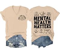 Mental Health Matters Shirt End The Stigma T-shirt à message positif pour la santé mentale de motivation T-shirt à col en V, kaki, 3XL