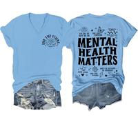Mental Health Matters Shirt End The Stigma T-shirt à message positif pour la santé mentale de motivation T-shirt à col en V, Bleu (Carolina blue), M