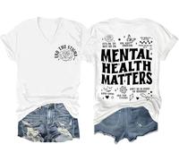 Mental Health Matters Shirt End The Stigma T-shirt à message positif pour la santé mentale de motivation T-shirt à col en V, blanc, M