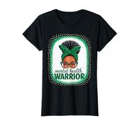 Mental Health Warrior Chignon Afro Messy Léopard Noir Femme T-Shirt