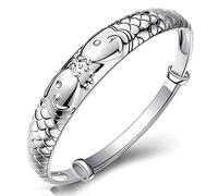 MENTAM Bracelets à manches à la mode, bracelets rétro tra Bracelet à breloques en argent sterling for femme, motif poissons porte-bonheur, 12 x 55 mm, style national chinois