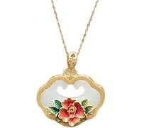 MENTAM Collier de Feng Shui chinois, pendentif traditionn Pendentif en jade, colliers for femmes, pendentif décoratif en glaçure de couleur pivoine de style chinois rétro avec colle dégoulinante