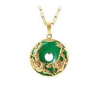 MENTAM Collier de Feng Shui chinois, pendentif traditionn Pendentif en jade Hetian vert naturel, or jaune, dragon et phénix, amulette chinoise en jadéite, bijou à breloques
