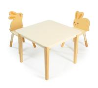 Mentari Toys - Ensemble table et chaise lapin - Table en bois crème avec chaises en forme de lapin - Pieds en bois d'hévéa robustes - Surface facile à nettoyer - Meubles de salle de jeux - Favorise la
