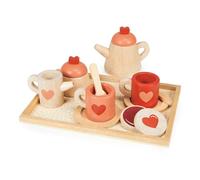 Mentari Toys - Plateau à thé - Service à thé en bois 14 pièces avec théière, tasses, soucoupes et biscuits - Jouet de fête - Encourage l'imagination, la motricité et le jeu social - À partir de 3 ans
